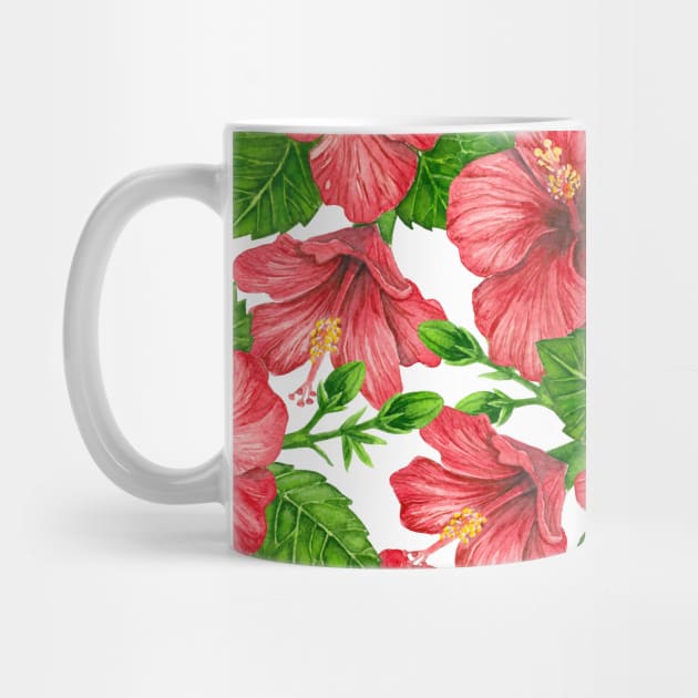 Red hibiscus watercolor pattern by katerinamk